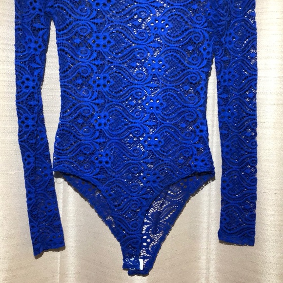 Electric Blue Lace Bodysuit - Picture 3 of 4